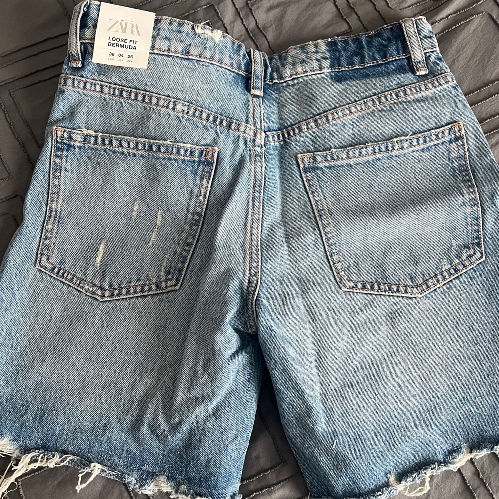 Zara Light Blue Distressed Denim Jean Shorts - Picture 3 of 3